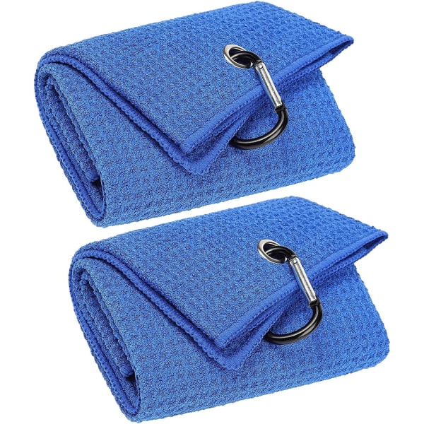 2 Pack Tri-fold Golf Towels, Premium Microfiber Fabric Waffle Pattern with Black Heavy Duty Carabiner Clip