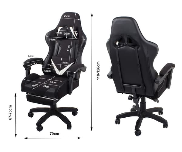 Gamingstol med fotskammel og puter - Justerbar 150 kg