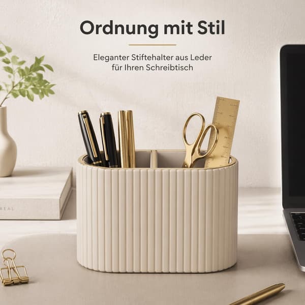 Penholder, læder penholder til skrivebord (beige) Beige