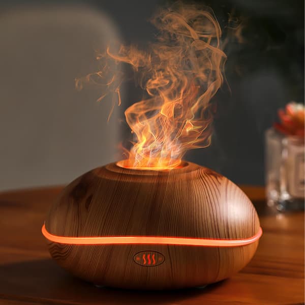 Essential Oil Diffuser, 200ML 7 Farver Essential Oil Diffuser med Flammeeffekt, Støjsvag Luftfugter