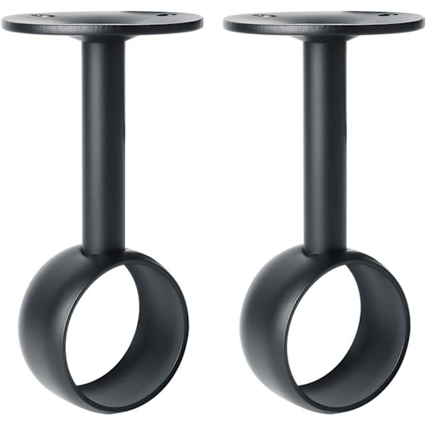 Gardinstångsfäste Garderobsstångsfäste med skruvar Takfäste, Matt svart rostfritt stål, Diameter 32 mm, 2 st