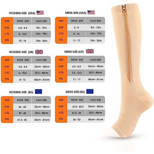 2 st Athletic Socks Kompressionsstrumpor Kompressionsstrumpor Stretchstrumpor (XXL, Hudfärg)