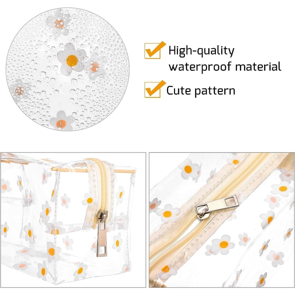 2 stk. gjennomsiktig pennal, stor pennpose, stasjonær pung, kosmetisk sminkepung, gjennomsiktig tusenfryd mønster PVC-pose, for kvinner og jenter