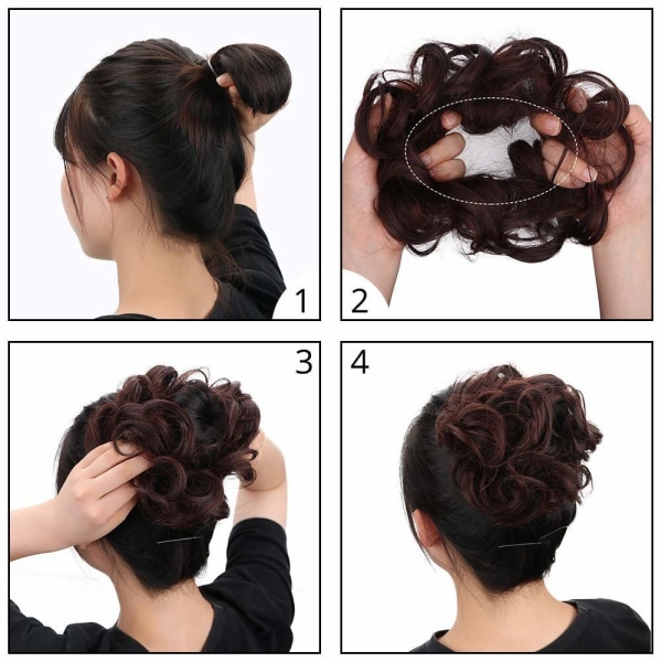 1 stk. Messy Hair Bun Hair Scrunchies Extension Curly Wavy Messy Syntetisk Chignon for kvinner Updo Hairpiece Darkest Brown & Light Auburn Mixed