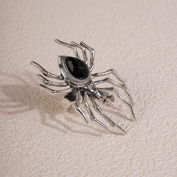 Ring för kvinnor Vintage Knuckle Ring Black Rhinestone Finger Ring Silver Extra Big Spider Ring