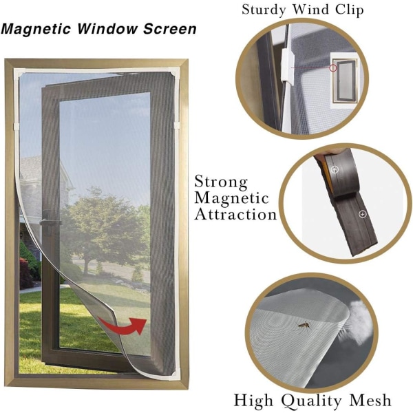 Justerbara DIY magnetiska fönsterskärmar Max 100x125cm, Tvättbart insektsnät, Anti Mygga (White Frame Grey Net)