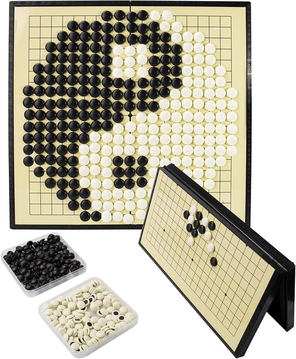 Portabel Go-spelbräde Set (19x19), Vikbart Weiqi Brädspel med Magnetiska Plaststenar
