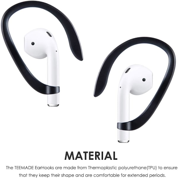 2 par AirPods-kompatible ørekroker, sportsørepropper for løping, jogging, sykling, treningssenter og andre treningsaktiviteter (svart)