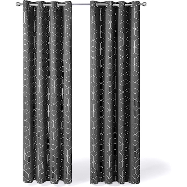 Set med 2 Öglor Mörkläggningsgardiner Ljusgrå Termiskt Isolerad Anti-Kall Diamanttryck Silver Gardiner för Barn Sovrum Gardiner 140x260cm