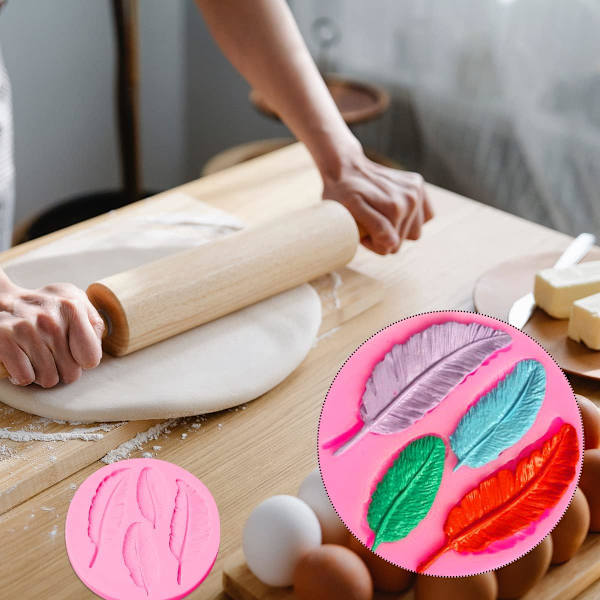 1 Stycke Fjäderform i Silikon DIY Dekorationsverktyg Choklad Baka Kakan Dessert Fjäderformad Matform Födelsedagsfest (4 Fjädrar)