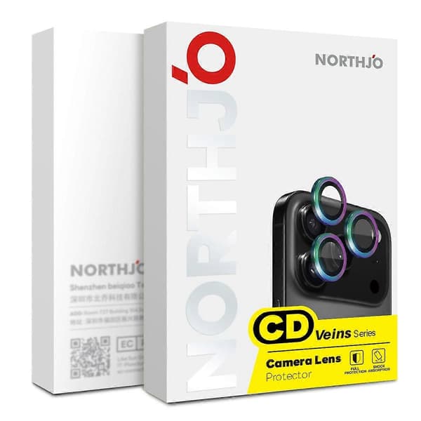 NORTHJO 1 Set för iPhone 17 Härdat Glas Kameralinsskydd CD Ådror Metallring Linsskydd