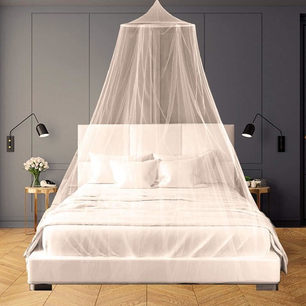 Vitt överkast myggnät, stor kupol hängande sängnättält, perfekt för hem eller semester (vit)