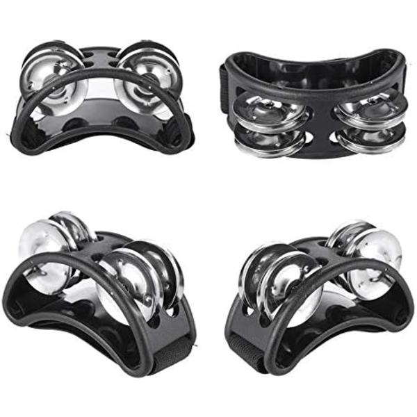 Fot Tamburin Percussion Musikinstrument Fottrumma set med Metall Jingle Bell för Gitarr Trumma Tillbehör Instrument (Svart)