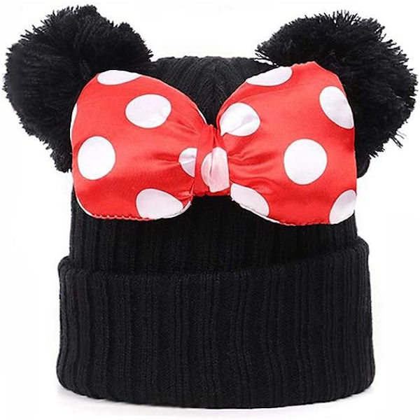 Vintermössa för små flickor med pompom, varm stickad babyhatt