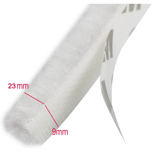 10m vindbeständig dammtät självhäftande borstlist för flyttbara fönster och dörrar, bredd 9 mm x höjd 23 mm (för 9-20 mm), vit