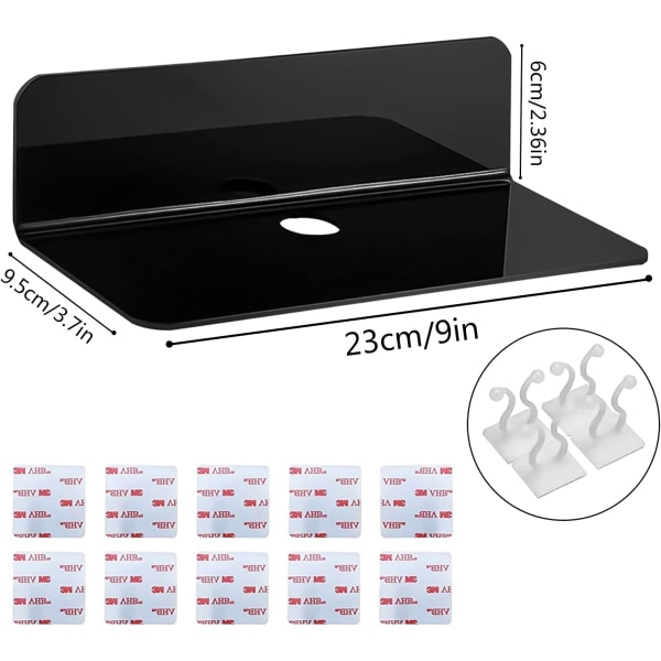 Flytende hyller Akryl vegg hyller Sett med 2, Klebende displayhylle, Svart Ingen drill Liten vegg hylle