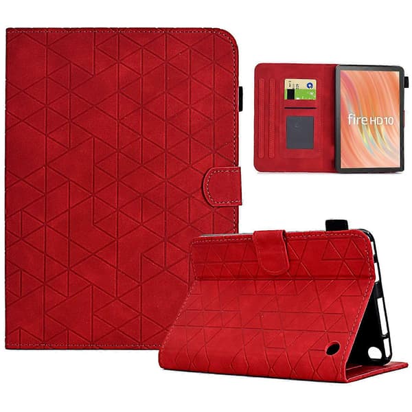 A9 Etui til Amazon Fire HD 10 (2023) med Kortpladser, Stativ og Rombeformet Læder Tablet Cover