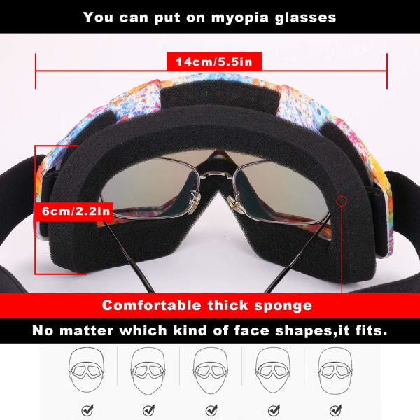 Skidglasögon, 2-pack motorcykelglasögon Snowboardglasögon herr dam UV-skydd Antireflex