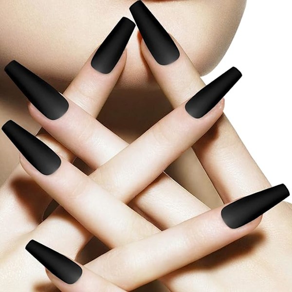 Matte Akryl Falske Negle Tips Kit Sæt 100 Stykker Falske Fingernegle Forlængelse Lang  Kiste Ballerina Fuld Dækning DIY Dekorationer black