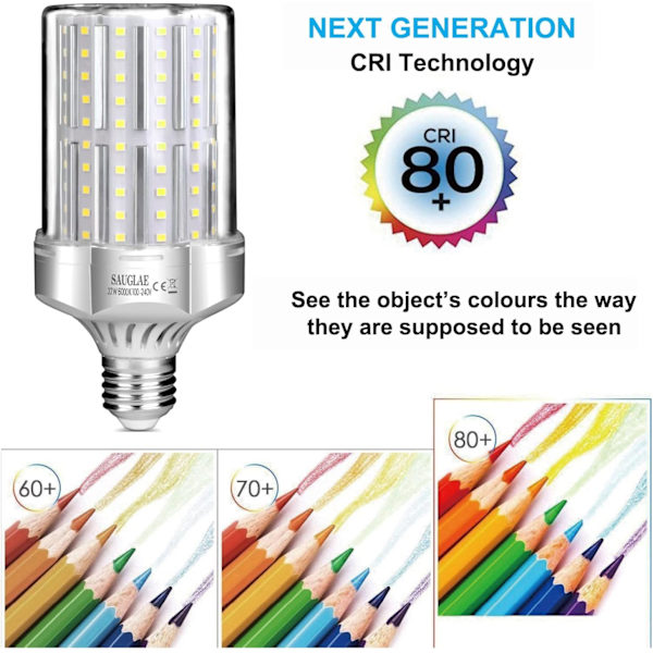 80W LED-lampor, E27 Edison skruvsockel, 6000K dagsljusvitt, 2-pack