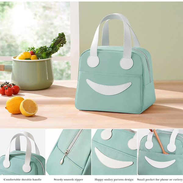 Isolerad varm Smiley lunchväska Lätt att rengöra Lunchlådeväska Lämplig för kvinnor Män Barn, Rosa
