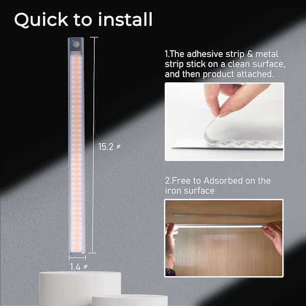 160 LED trådløs garderobebelysning, LED-kjøkkenlysstripe, LED-kjøkkenbelysning under skap, bevegelsessensorlys nattlys USB-oppladbar