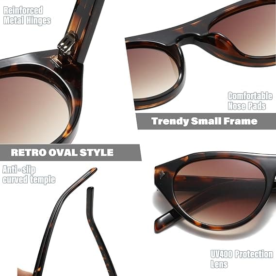 Ovale katteøje solbriller til kvinder, trendy små runde solbriller, retro vintage Cateye nuancer, leopardstel - gradient brun linse Leopard Frame - Gradient Brown Lens