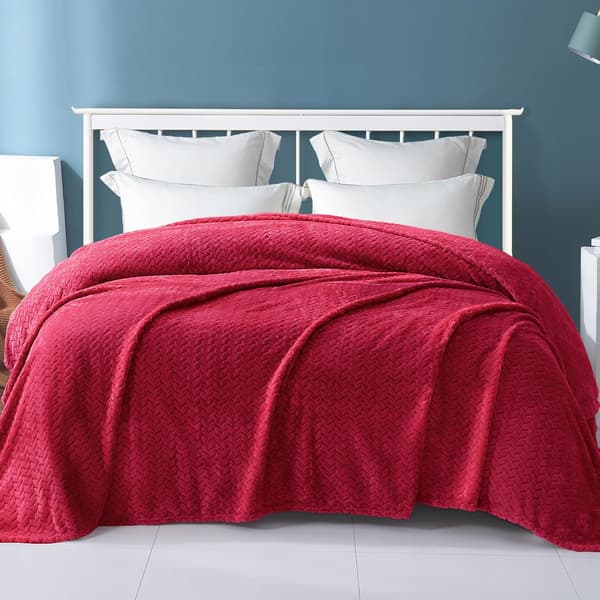 Blødt fleecetæppe til seng, dobbeltstørrelse, blødt åndbart fluffy tæppe, dekorativt plys sengetæppe, 150x200 CM, dybrød Deep Red