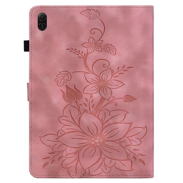 Fodral för Honor Pad X8a med liljemönster, kortfack, läderfodral för surfplatta - Rosa