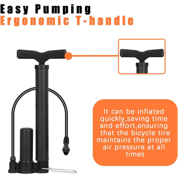 1 stk. cykelpumpe med 1 stk. ekstra luftventil, bærbar dækspumpe, minipumpe med luftnål, egnet til racercykel, mountainbike, hybrid