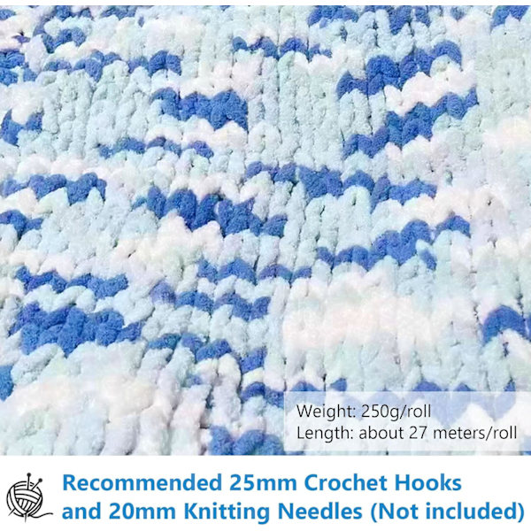 500g (250gx2) Chunky Garnboll ca 54m Chenille Chunky Pälsgarn Mjuk Ull Chunky Garn Mjuk Stickgarn för Virkade Filtar Halsdukar Hattar fresh blue