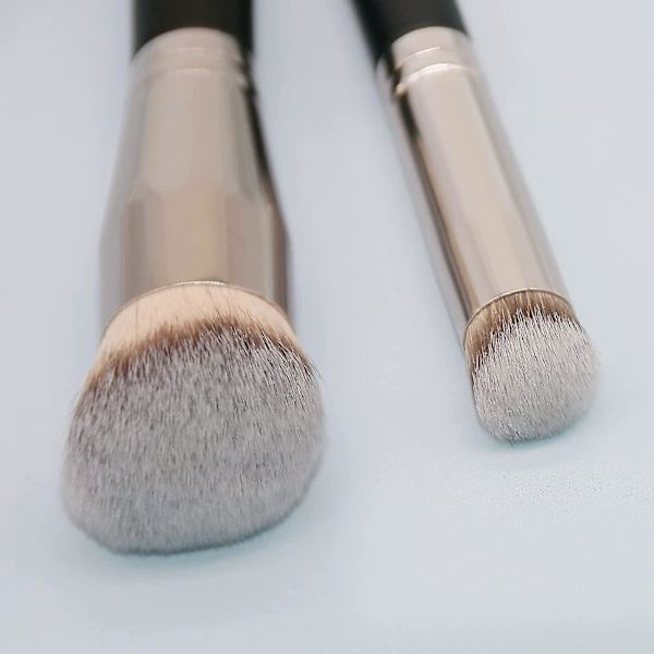 2-pak Foundationsbørste med rund skrå makeupbørste og mini vinklet concealerbørste, flad top næsekonturbørste perfekt
