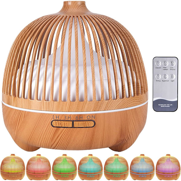 Æterisk oliediffuser, 550 ml ultralyd luftfugter aromaterapi diffuser med 7 farver LED-lys