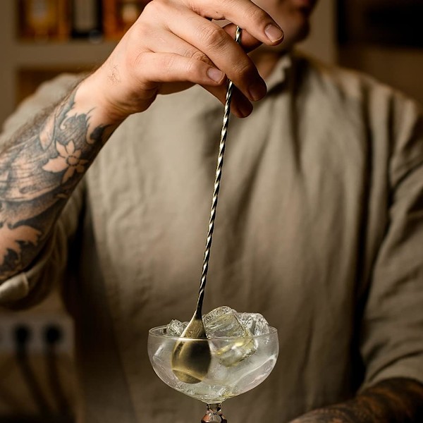 Cocktail-omrøringskje i rustfritt stål, lange håndtak, lang vridd cocktail-omrører for bartender, lang og attraktiv spiraldesign for omrøring Imitation gold