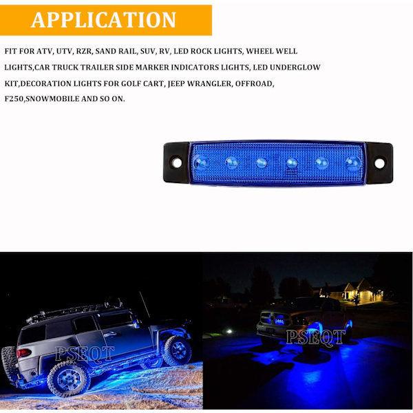 10 kpl LED-kiviliuskoja auton ulkopuolelle, alle hehkuva pyörän lokasuojan valaisusarjat, vedenpitävät maastoautoille, kuorma-autoille ja moottorikelkoille
