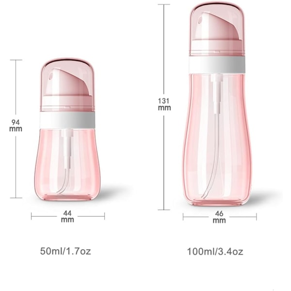 Mini små sprayflaskor, aerosol fin dimma Lockig sprayflaska tom 2 pack/50 ml (rosa och transparent färg)
