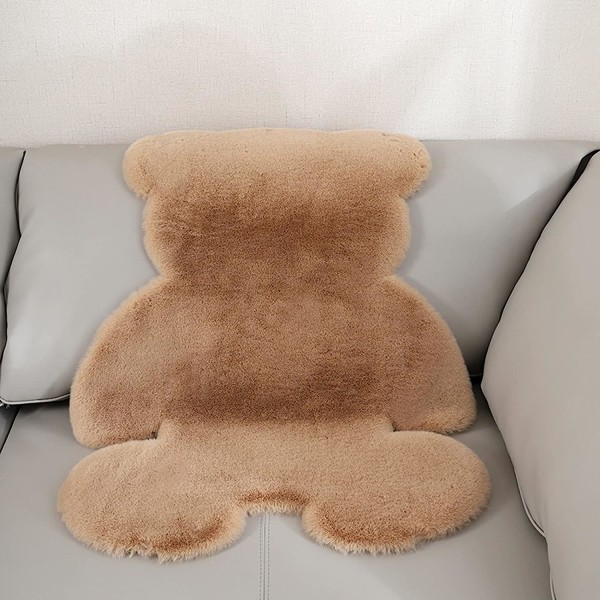 KRIPINC fluffig matta, mjuk björnformad fuskpälsmatta, halkskyddsdekor fårskinnsmatta för vardagsrum, sovrum, sängkant (khaki)