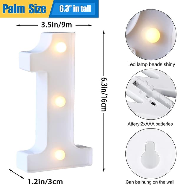 Led Marquee Nummer 1 Bokstavlys - Batteridrevne Dekorative Lamper