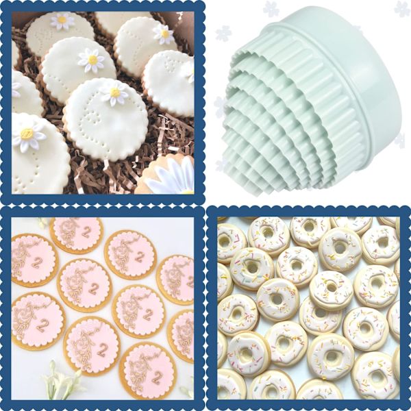 Keksformar - Tvåsidiga runda kakformar, kexformar och fondantkakform - Set med 8 plastkakformar.