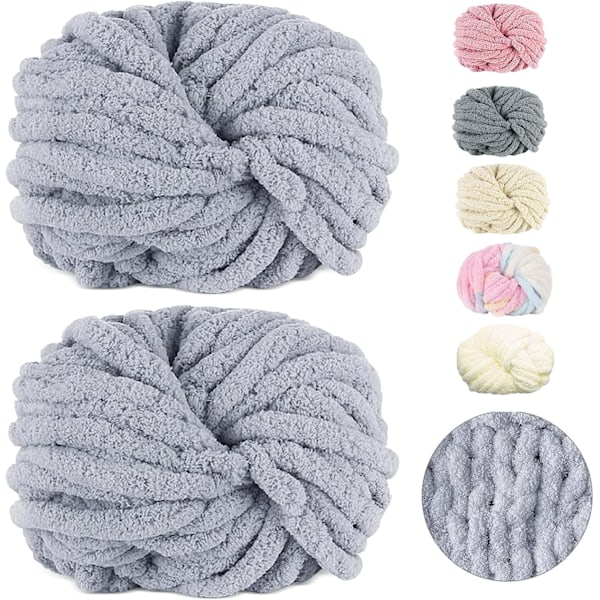 500g (250gx2) Chunky Garnboll ca 54m Chenille Chunky Pälsgarn Mjuk Ull Chunky Garn Mjuk Stickgarn för Virkade Filtar Halsdukar Hattar grey