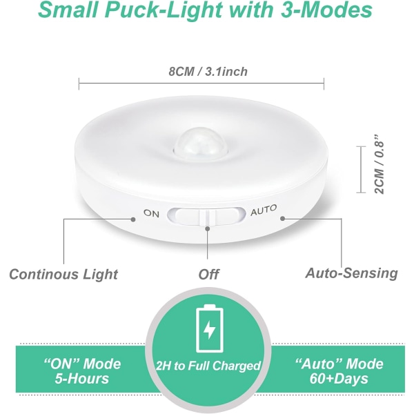 Automatisk LED-nattlampa 3-pack, Rörelsesensorlampa, Självhäftande, USB-laddningsbar