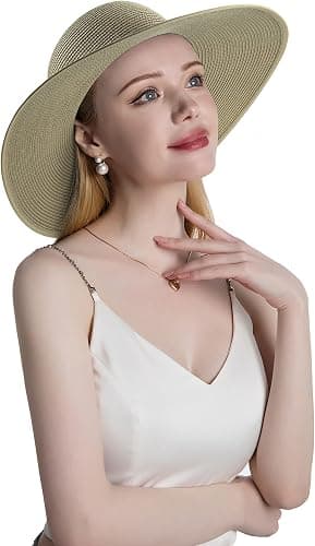Dame Sommer Bredskygget Halmhat Strand Foldbar Solhatte Floppy Roll Up Cap Uv UPF 50+ Caps brown