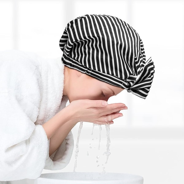 Vattentät cap för kvinnor Återanvändbar för långt hår, stora elastiska justerbara duschmössor