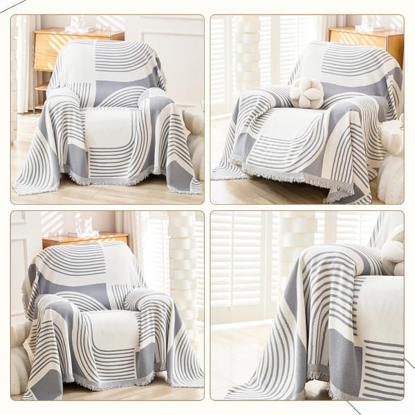 Boho Sofabetræk, Chenille Sofabetræk, 180 x 230 cm, Grå, Vaskbart, Skridsikkert, med Kvast til 1-personers sofa, Lænestol, Stol, 1 sæde 180*230cm Grey