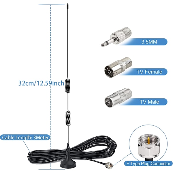 FM-antenne med magnetisk fod FM-radioantenne til Pioneer Onkyo Yamaha Marantz Sherwood indendørs digital HD-radio