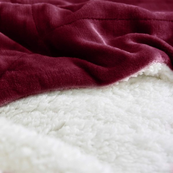 Sherpa-peitto Lämmin Peitto Talvelle Super Pehmeä Hupun Flanelli Fleece/Villamainen Kääntyvä Sametti Plus Peitto Kevyt Wine Red 60"x80"