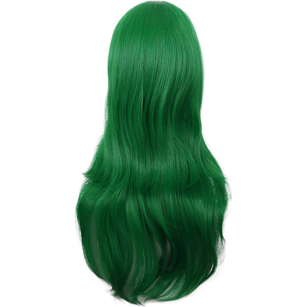 28 tum/70 cm Kvinnor Sido Lugg Långt Lockigt Hår Cosplay Peruk för kvinnor flicka Grass Green 28"