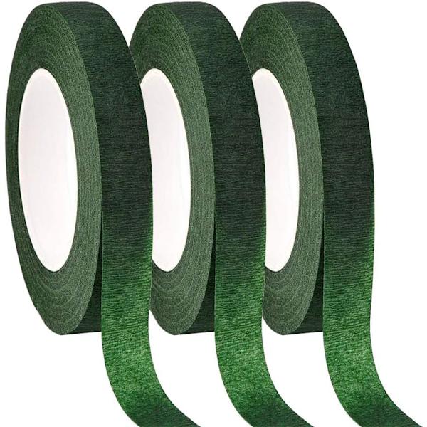 3 ruller blomstertape, 12 mm bred blomstertape, 30 meter/rulle mørkegrøn blomstertape