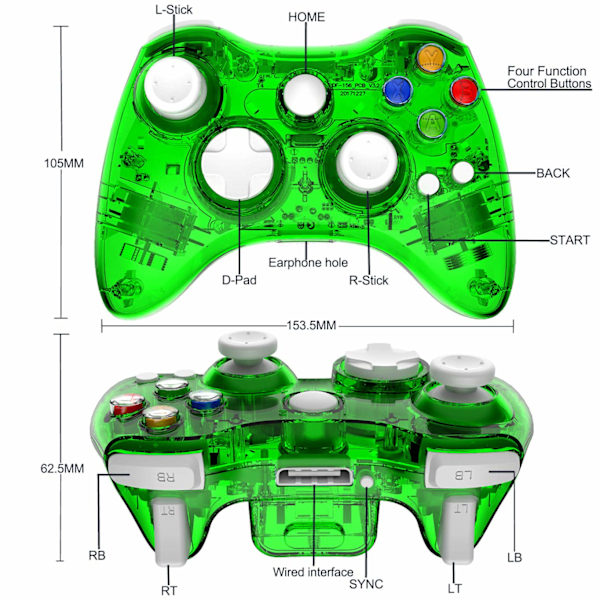 Langaton ohjain, joka on yhteensopiva Xbox 360:n kanssa, kaksinkertainen moottorivärähtely, langaton peliohjain, peliohjain