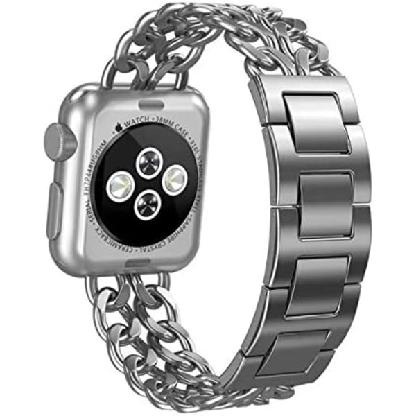 Kompatibel med Apple Watch-reimer 42mm rustfritt stål Cowboy Chain Smart Watch-reim Reserve Rem Metallarmbånd for 42mm Apple Watch 3/2/1, SØLV